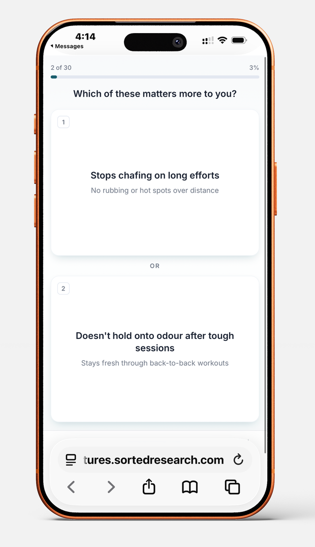 The pairwise two-at-a-time compare screen on a phone